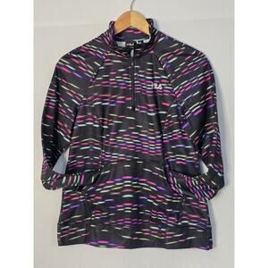 Fila Sport Performance Women's Medium 1/4 Zip Jacket Black with Rainbow Accents